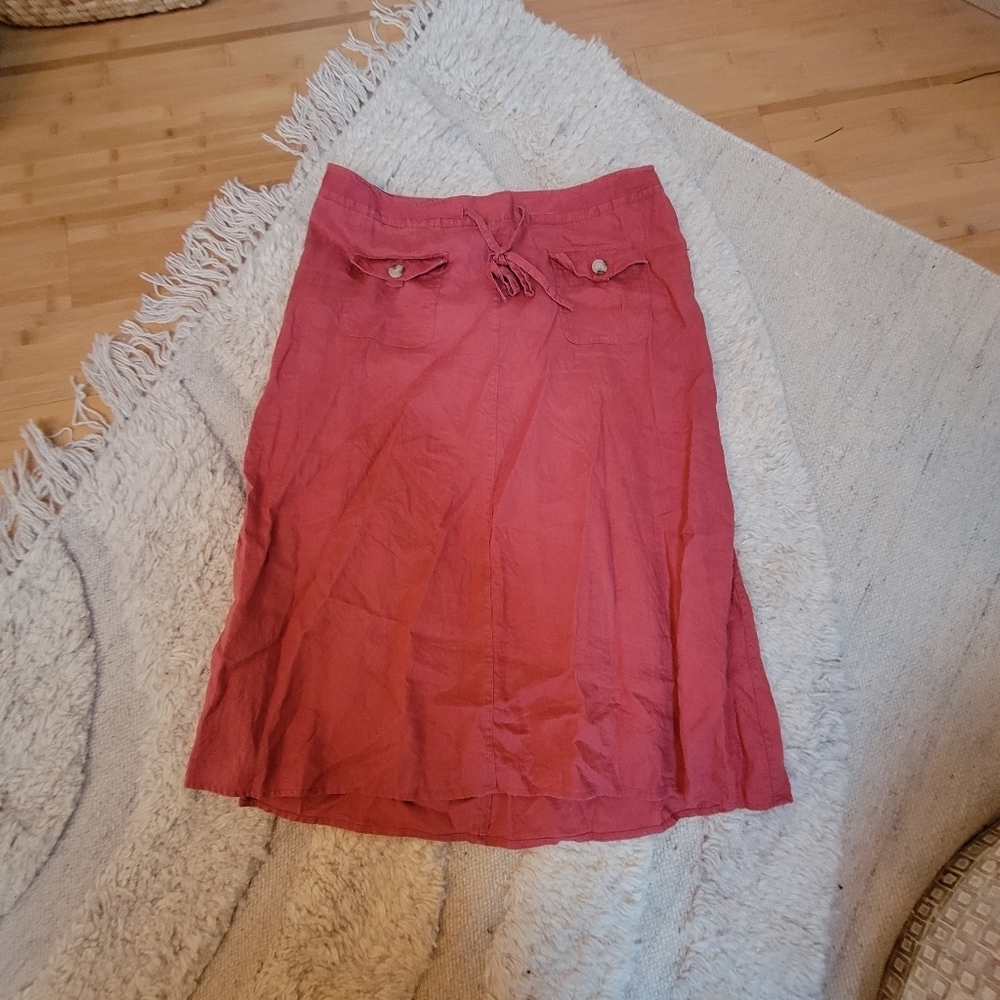y2k Cherokee 100% Linen Straight Pencil Midi Skirt sz 16 Rust Orange Red